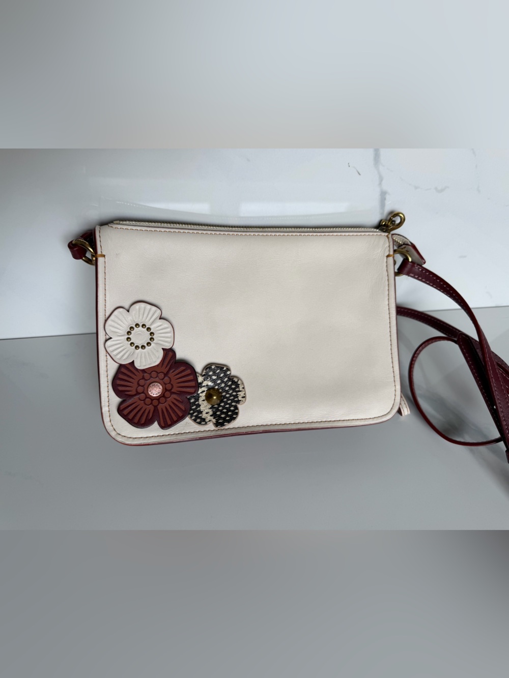 Coach Women's Cream Crossbody Bag with Floral Accents